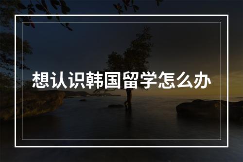 想认识韩国留学怎么办