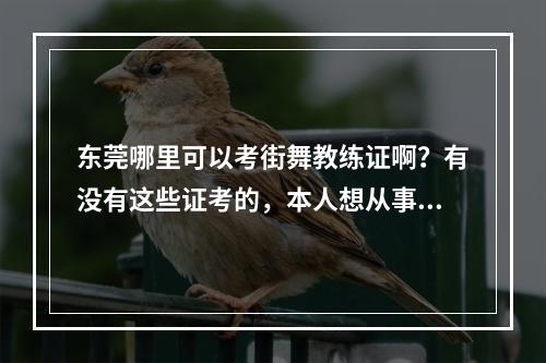 东莞哪里可以考街舞教练证啊？有没有这些证考的，本人想从事这方面的教学，听说有中国舞的考级，不知这有