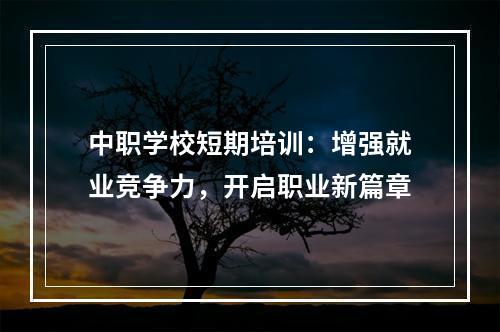 中职学校短期培训：增强就业竞争力，开启职业新篇章