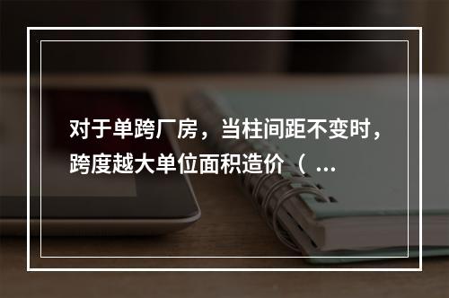 对于单跨厂房，当柱间距不变时，跨度越大单位面积造价（  ）。