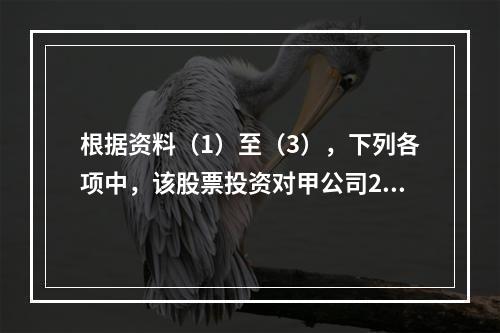 根据资料（1）至（3），下列各项中，该股票投资对甲公司201