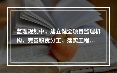 监理规划中，建立健全项目监理机构，完善职责分工，落实工程造