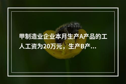 甲制造业企业本月生产A产品的工人工资为20万元，生产B产品的