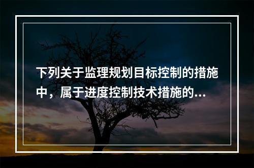 下列关于监理规划目标控制的措施中，属于进度控制技术措施的是