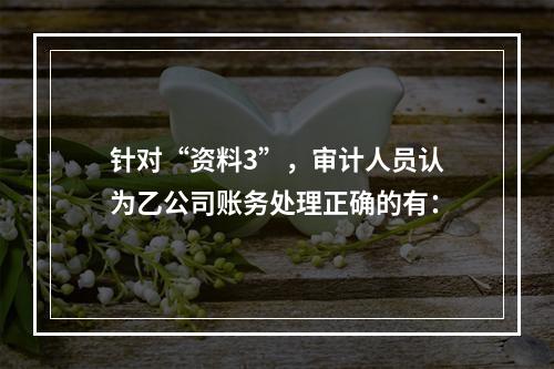 针对“资料3”，审计人员认为乙公司账务处理正确的有：