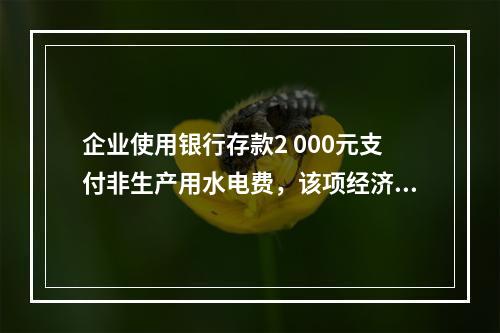 企业使用银行存款2 000元支付非生产用水电费，该项经济业务