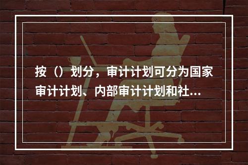 按（）划分，审计计划可分为国家审计计划、内部审计计划和社会审