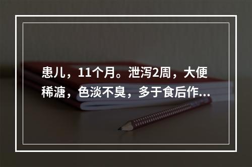 患儿，11个月。泄泻2周，大便稀溏，色淡不臭，多于食后作泻，