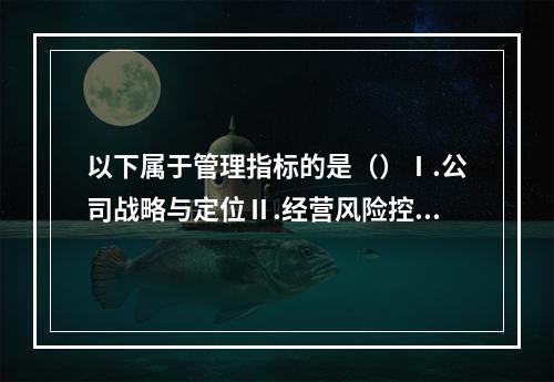 以下属于管理指标的是（）Ⅰ.公司战略与定位Ⅱ.经营风险控制情