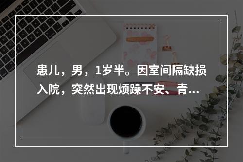 患儿，男，1岁半。因室间隔缺损入院，突然出现烦躁不安、青紫。