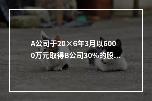 A公司于20×6年3月以6000万元取得B公司30%的股权，