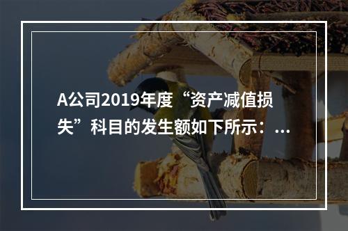 A公司2019年度“资产减值损失”科目的发生额如下所示：存货