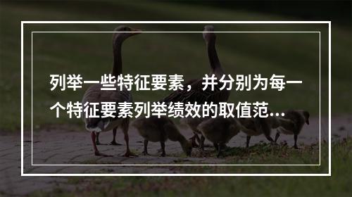 列举一些特征要素，并分别为每一个特征要素列举绩效的取值范围