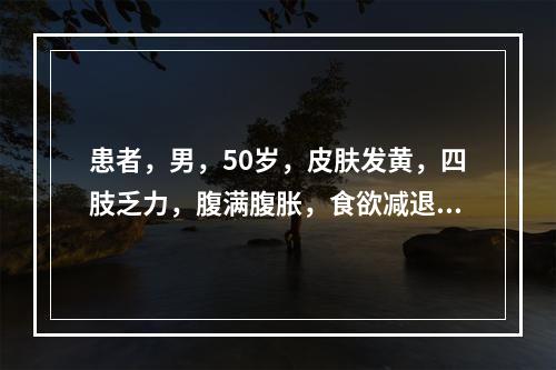 患者，男，50岁，皮肤发黄，四肢乏力，腹满腹胀，食欲减退，大