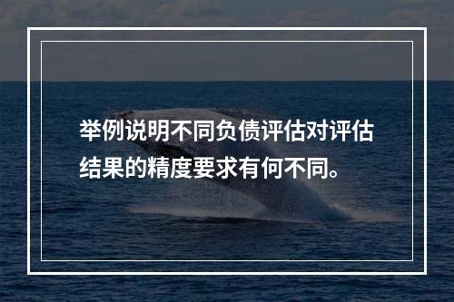 举例说明不同负债评估对评估结果的精度要求有何不同。