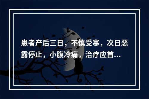 患者产后三日，不慎受寒，次日恶露停止，小腹冷痛，治疗应首选的