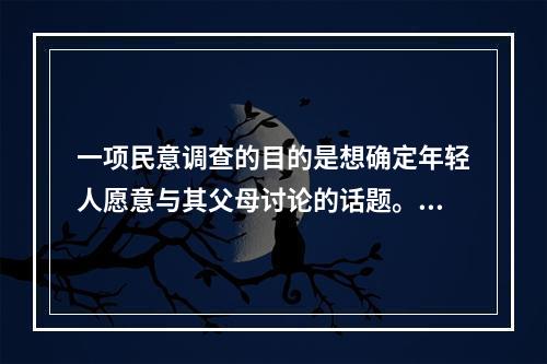 一项民意调查的目的是想确定年轻人愿意与其父母讨论的话题。调查