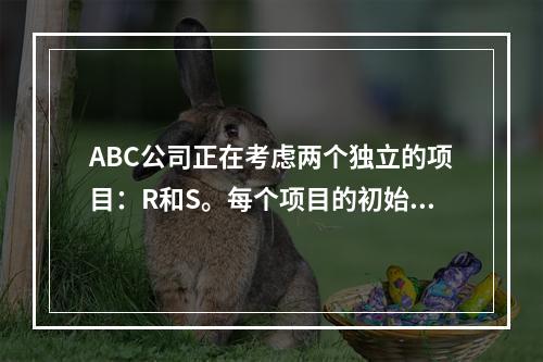 ABC公司正在考虑两个独立的项目：R和S。每个项目的初始投入