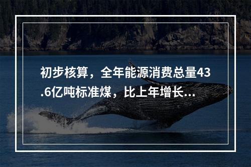 初步核算，全年能源消费总量43.6亿吨标准煤，比上年增长1.