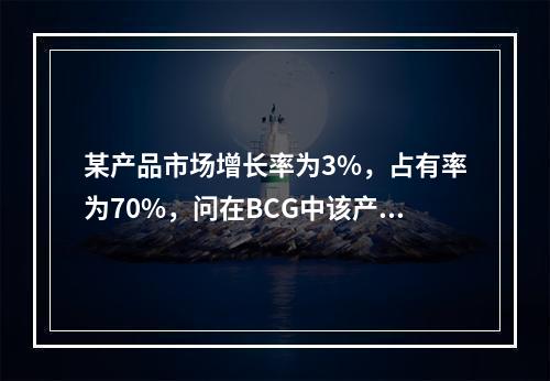 某产品市场增长率为3%，占有率为70%，问在BCG中该产品属