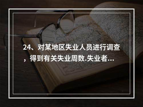 24、对某地区失业人员进行调查，得到有关失业周数.失业者年龄