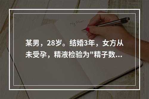 某男，28岁。结婚3年，女方从未受孕，精液检验为