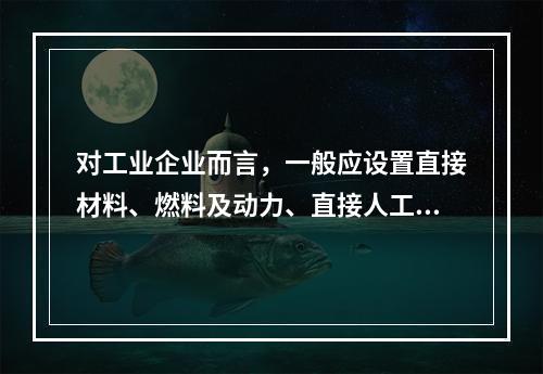 对工业企业而言，一般应设置直接材料、燃料及动力、直接人工、制