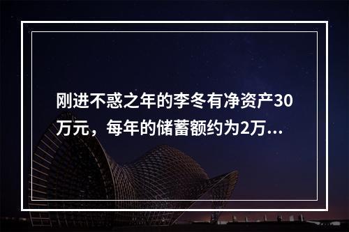 刚进不惑之年的李冬有净资产30万元，每年的储蓄额约为2万元。