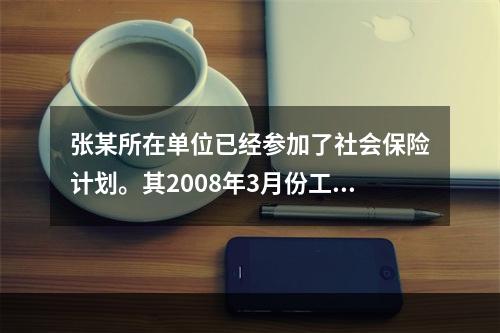 张某所在单位已经参加了社会保险计划。其2008年3月份工资单