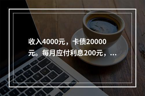 收入4000元，卡债20000元。每月应付利息200元，打算