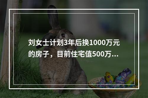 刘女士计划3年后换1000万元的房子，目前住宅值500万元，