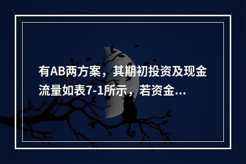 有AB两方案，其期初投资及现金流量如表7-1所示，若资金成本