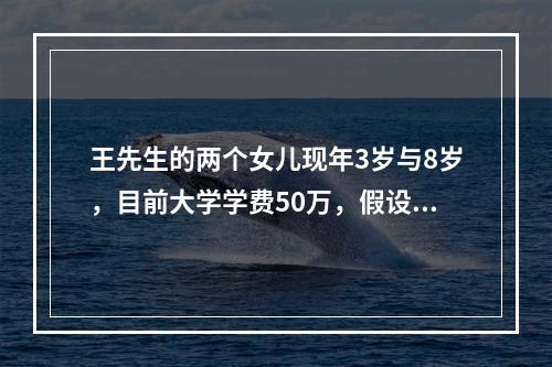 王先生的两个女儿现年3岁与8岁，目前大学学费50万，假设学费