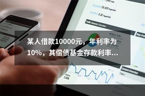 某人借款10000元，年利率为10%，其偿债基金存款利率为8