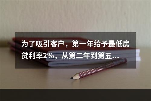 为了吸引客户，第一年给予最低房贷利率2%，从第二年到第五年给