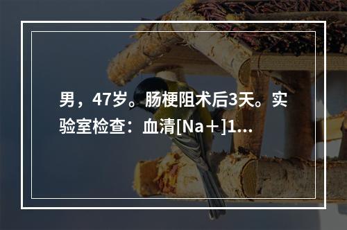 男，47岁。肠梗阻术后3天。实验室检查：血清[Na＋]130