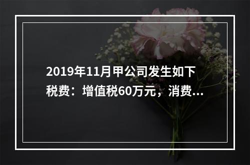 2019年11月甲公司发生如下税费：增值税60万元，消费税8