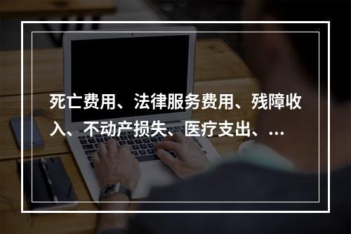 死亡费用、法律服务费用、残障收入、不动产损失、医疗支出、责任