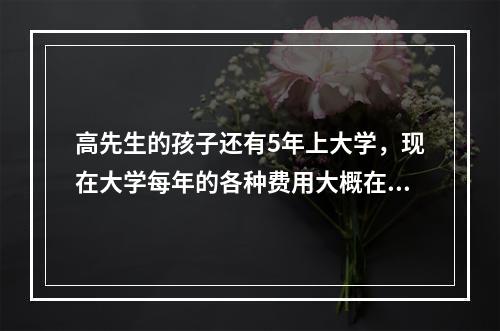 高先生的孩子还有5年上大学，现在大学每年的各种费用大概在12