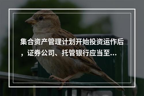 集合资产管理计划开始投资运作后，证券公司、托管银行应当至少每