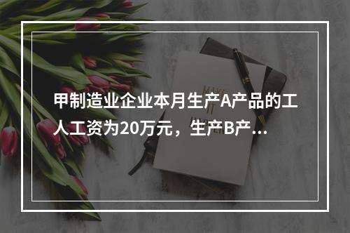 甲制造业企业本月生产A产品的工人工资为20万元，生产B产品的