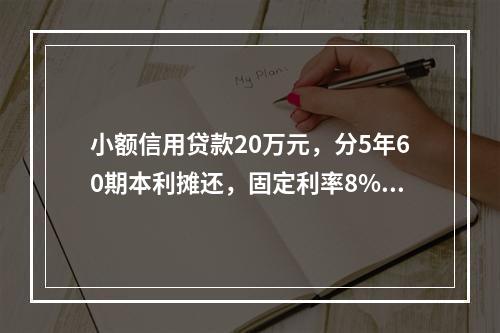 小额信用贷款20万元，分5年60期本利摊还，固定利率8%，至