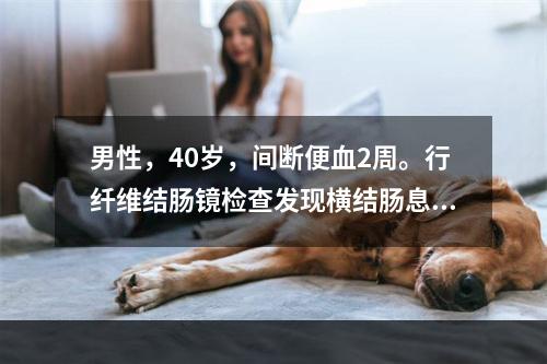 男性，40岁，间断便血2周。行纤维结肠镜检查发现横结肠息肉，