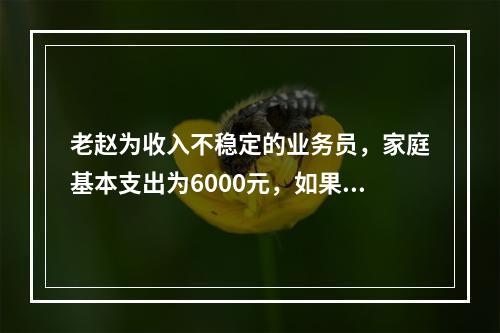 老赵为收入不稳定的业务员，家庭基本支出为6000元，如果当业