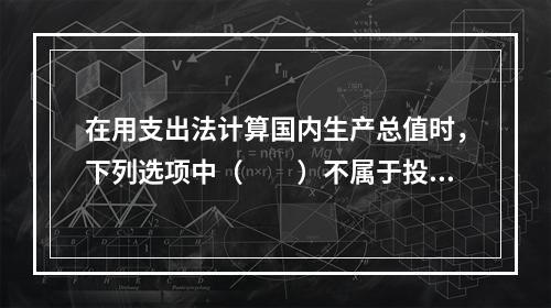 在用支出法计算国内生产总值时，下列选项中（　　）不属于投资。