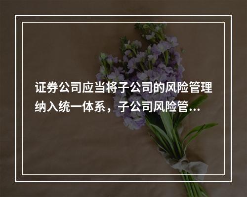 证券公司应当将子公司的风险管理纳入统一体系，子公司风险管理工