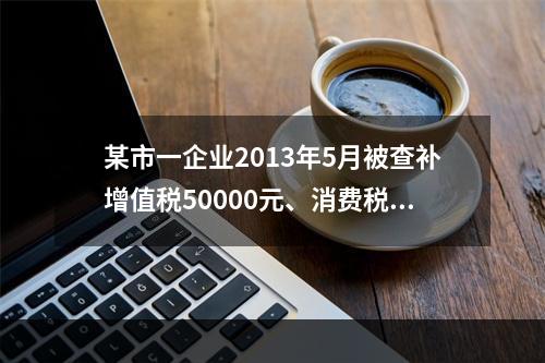 某市一企业2013年5月被查补增值税50000元、消费税20