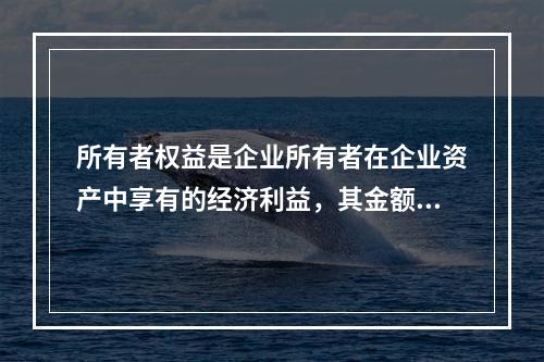 所有者权益是企业所有者在企业资产中享有的经济利益，其金额为企