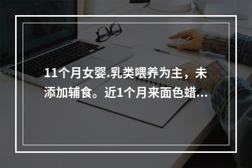 11个月女婴.乳类喂养为主，未添加辅食。近1个月来面色蜡黄、