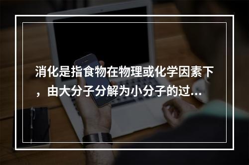 消化是指食物在物理或化学因素下，由大分子分解为小分子的过程。